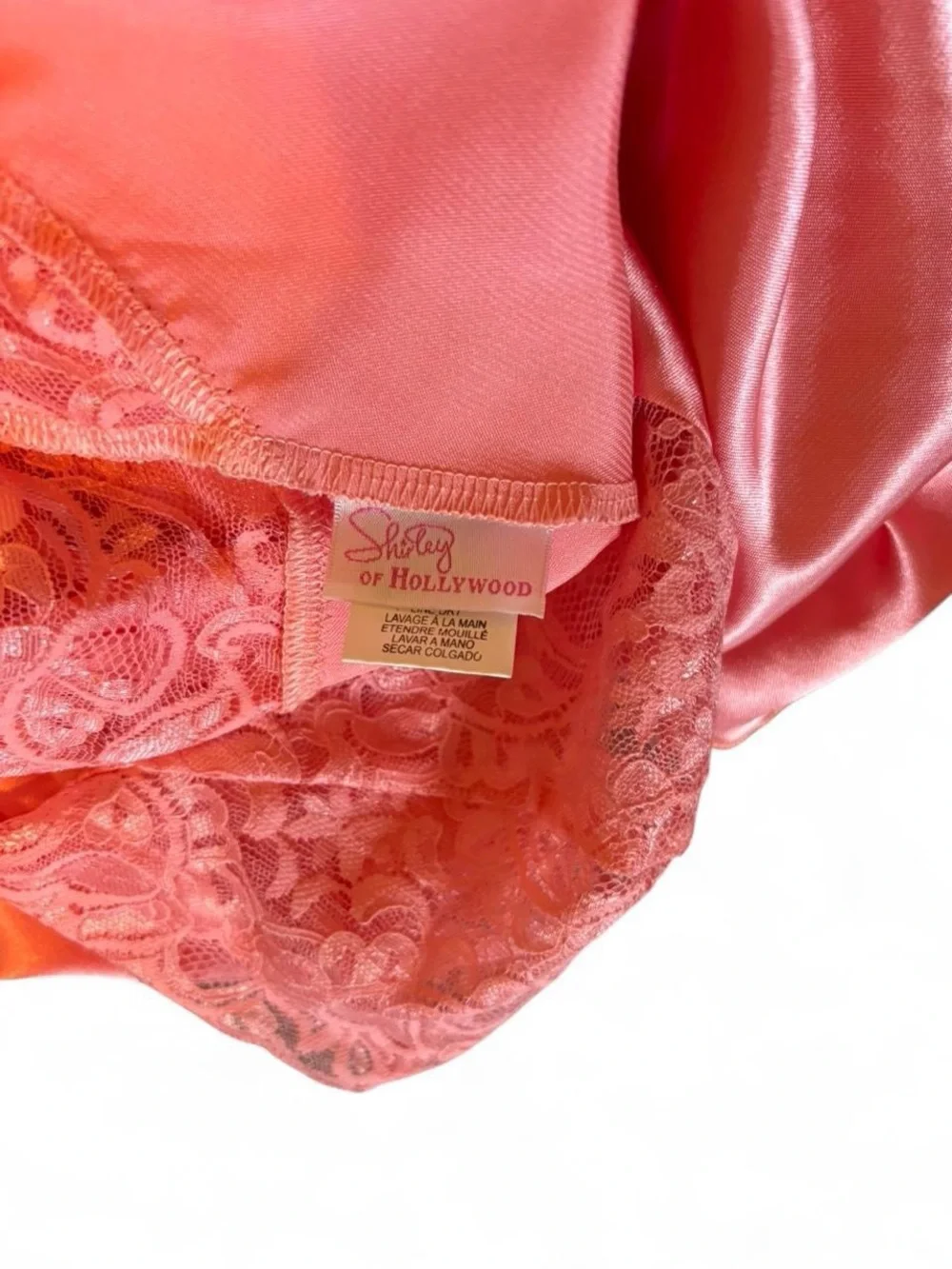 Shirley of Hollywood Silky Lace-Trim Slip Nightdress in Coral Pink, Size XL